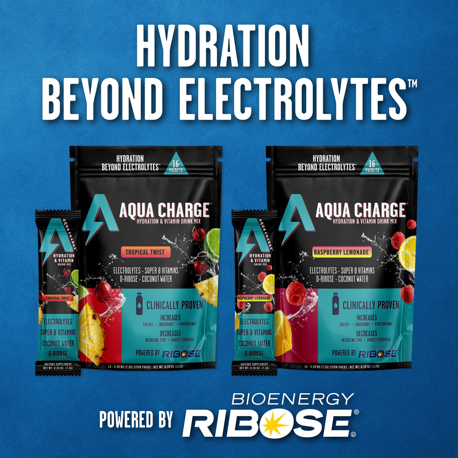Aqua Charge - Hydration & Vitamin Drink Mix - 16 stick packs