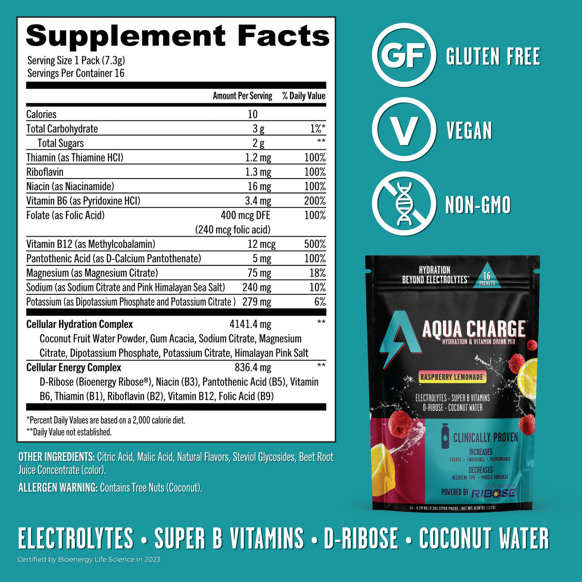 Aqua Charge - Hydration & Vitamin Drink Mix - 16 stick packs