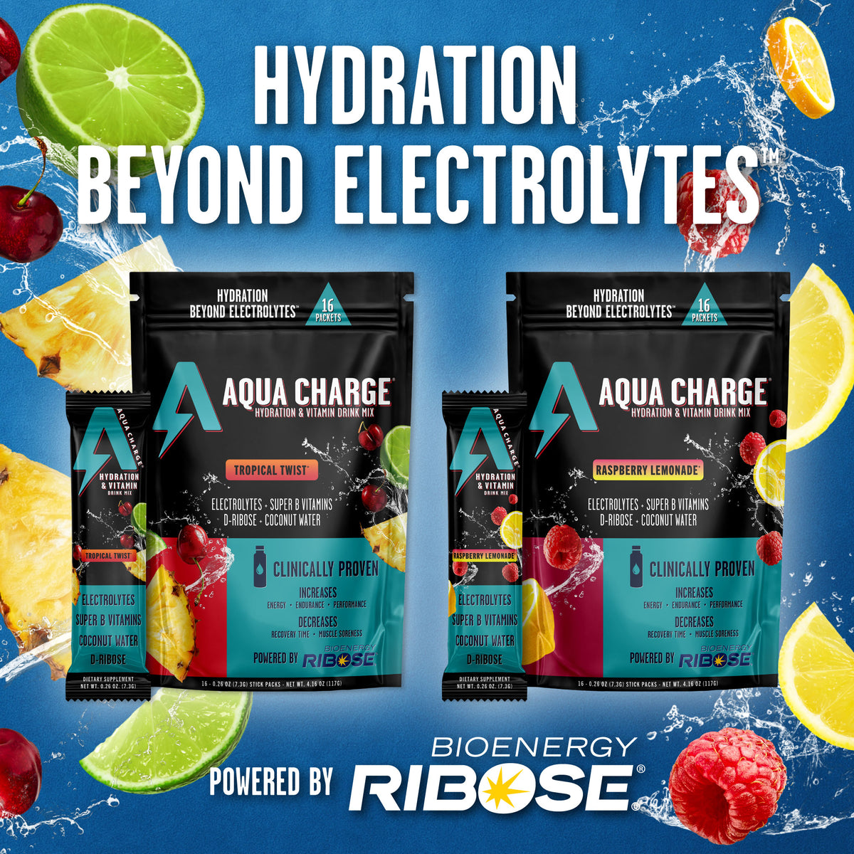 Aqua Charge - Hydration & Vitamin Drink Mix - 16 stick packs