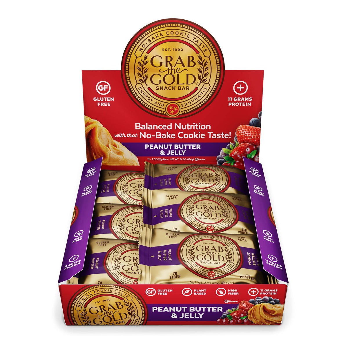 Grab The Gold Peanut Butter &amp; Jelly Snack Bar 12 Bar Box